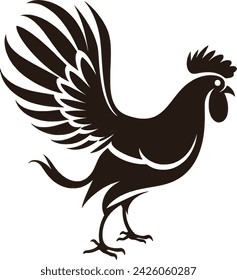 Simplistic Vector Black and white drawing of Chicken Hen Rooster Eggs