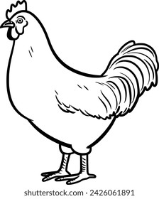 Simplistic Vector Black and white drawing of Chicken Hen Rooster Eggs