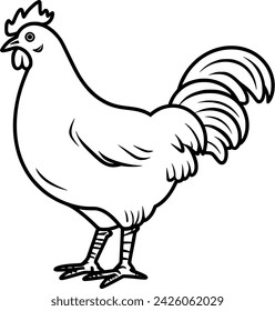 Simplistic Vector Black and white drawing of Chicken Hen Rooster Eggs