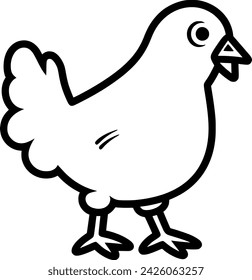 Simplistic Vector Black and white drawing of Chicken Hen Rooster Eggs