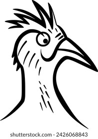 Simplistic Vector Black and white drawing of Chicken Hen Rooster Eggs