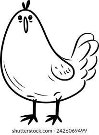 Simplistic Vector Black and white drawing of Chicken Hen Rooster Eggs