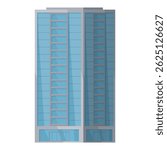 Simplistic vector design of a contemporary office skyscraper with blue tinted glass windows