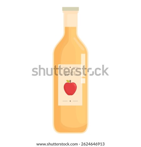 Simplistic vector graphic of a clear bottle filled with golden apple juice, labeled neatly