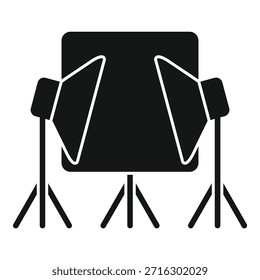 Simplistic vector icon depicting a photography studio setup with lighting equipment