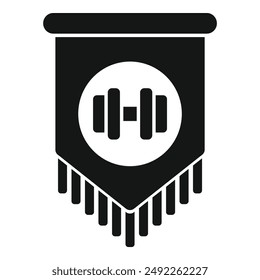 Simplistic vector icon of a gym flag with weights, in black and white