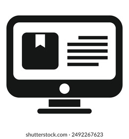 Simplistic vector icon illustration of a computer monitor in a black and white color scheme