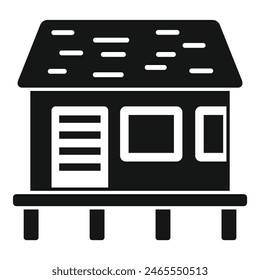 Simplistic vector icon illustration of a house on stilts in black on a white background