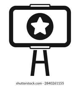 Simplistic vector illustration of a star rating board on a tripod, in black and white