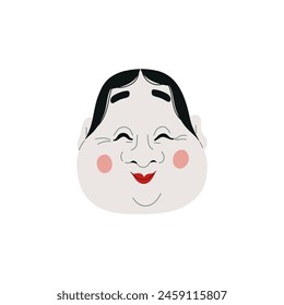 Simplistic vector illustration of a stylized Kabuki theater mask with a neutral expression, featuring iconic makeup.