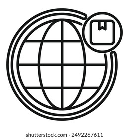 Simplistic worldwide delivery logo concept with a black and white graphic representation of global shipping and transportation services on a round design vector