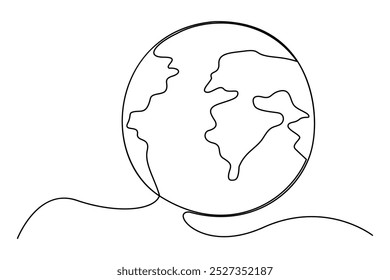 SimplMinimalist Continuous One-Line Earth Globe Outline Vector Illustration for Modern 