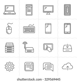 Simplus series icon set. Network and mobile devices. Network connections. Vector outlined icons. Linear style