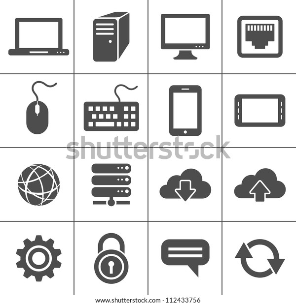 Simplus series icon set. Network and mobile\
devices. Network\
connections