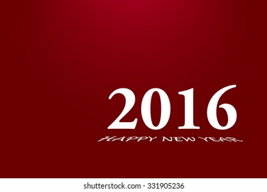 Simply 2016 inscription in white. Beneath this inscription is skewed inscription Happy New Year. Everything is  on red gradient background with a light on the top