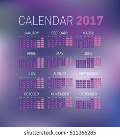 Simply 2017 calendar with blurred background. Week starts from M