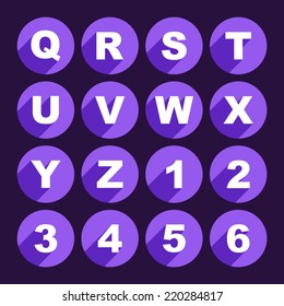Simply alphabet letters, rounded buttons in flat design