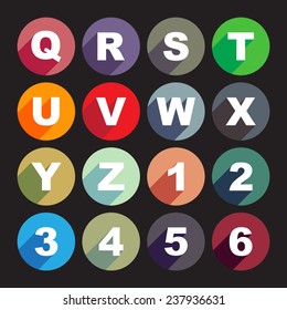 Simply alphabet letters, rounded buttons in flat design