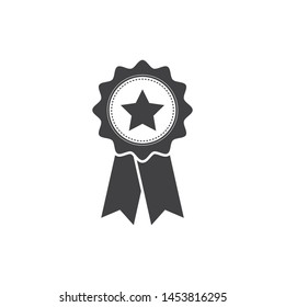 Simply award medal badge with star icon. certificate ui symbol. Stamp premium quality with ribbons pictogram. First place label user interface sign