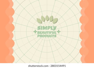 SIMPLY BEAUTIFUL PRODUCTS text art with summer deep atlantic palette and concentric spoke lattice pattern