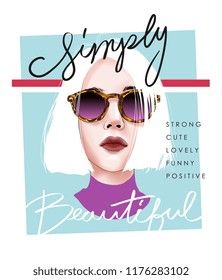 simply beautiful slogan with girl illustration