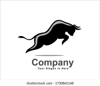 simply Black bull cow ox buffalo jump high logo design inspiration 