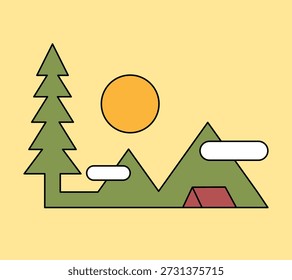Simplemente acampar en el adicto de la montaña en estilo plano para la etiqueta engomada de la camiseta y otros
