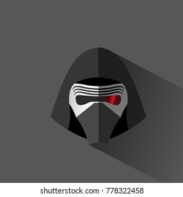 Simply cartoon head of man in mask and hood with shadow.