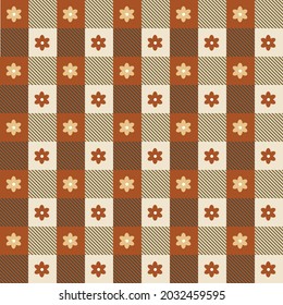 Simply and classic checkers with flowers in Autumn theme design for decorating, wallpaper, wrapping paper, fabric, backdrop and etc.