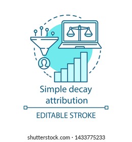 Simply decay attribution blue concept icon. Attribution modeling type idea thin line illustration. Multi-touch analyze. Conversion model. Vector isolated outline drawing. Editable stroke