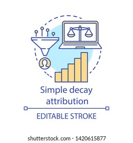 Simply decay attribution concept icon. Attribution modeling type idea thin line illustration. Multi-touch analyze. Conversion model. Digital marketing. Vector isolated outline drawing. Editable stroke