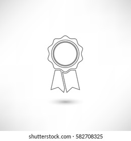 Simply decorative festive badge icon. Insignia certificate user interface symbol. Award ui outline element. Stamp with ribbons empty template. EPS10 vector.