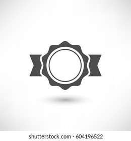 Simply decorative festive badge icon. Insignia certificate user interface symbol. Award ui outline element. Stamp with ribbons empty template. EPS10 vector.