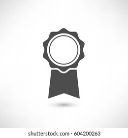 Simply decorative festive badge icon. Insignia certificate user interface symbol. Award ui outline element. Stamp with ribbons empty template. EPS10 vector.