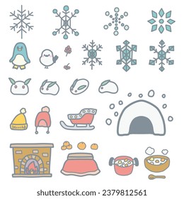 Simply deformed winter accessories color illustration set