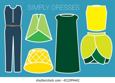 SIMPLY DRESSES
Collections of dresses are illustrated in colorful simply style.