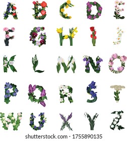 Simply floral alphabet with different species of plants