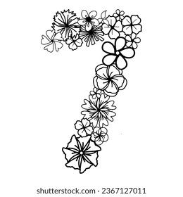 Simplemente flor número uno con cabeza de flor, elementos aislados dibujados a mano para tarjeta de diseño, invitación y página de coloreado. Elementos florales de doodle en blanco y negro para la educación de los niños.
