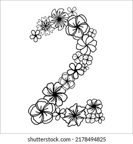 Einfach Blume Nummer zwei mit Blumenkopf, einzelne handgezeichnete Elemente für Design-Karte, Einladung und Färbung Seite. Schwarz-Weiß-Doodle-Blütenelement für Kindererziehung 