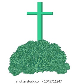 Simply green cross on mountain of echeveria - decor interpretation easter