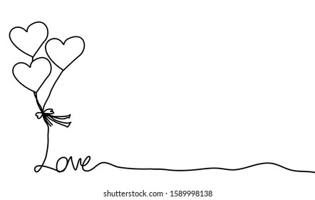 simply hand drawing of balloons as heart shape. concept of romance, love andvalentine