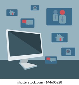 simply infographic template with desktop computer