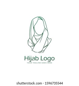 Simply Line Art Hijab Vector Image. Logo. Islamic Beauty Fashion.