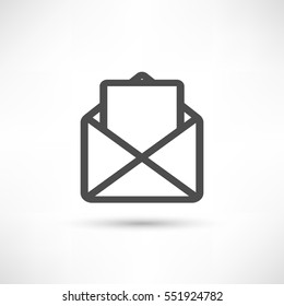 Simply message icon. Opened postal envelope with blank paper sheet. Simple outline user interface element. Mail ui symbol. EPS10 vector.