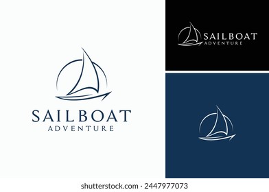 Einfach minimalistische Line Art Zeichnung des Schiffs Boot Segelboot mit Bogen für Meer Ocean Sailing Adventure Travel Trip Transport und Verkehr Logo Design