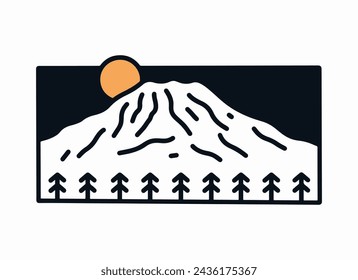 Simply mono line design of Mt. Rainier National Park in the night