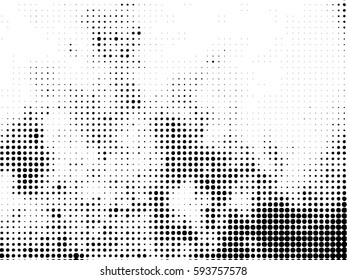 Simply Place Grunge Texture over any Object to Create Distressed Effect. Vector. Halftone dots pattern . Dirty spotted Background with tiny circles . Trendy abstract design element for you design .