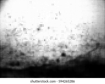 Simply Place Grunge Texture over any Object to Create Distressed Effect. Vector. Halftone dots pattern . Dirty spotted Background with tiny circles . Trendy abstract design element for your artwork .