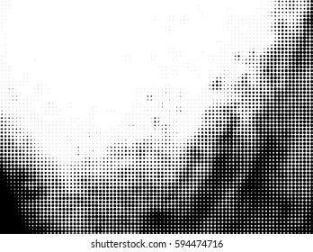 Simply Place Grunge Texture over any Object to Create Distressed Effect. Vector. Halftone dots pattern . Dirty spotted Background with tiny circles . Trendy abstract design element for your artwork .