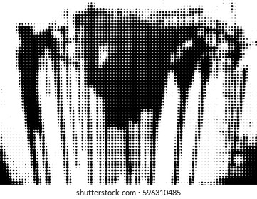 Simply Place Grunge Texture over any Object to Create Distressed Effect. Vector. Halftone dots pattern . Dirty spotted Background with tiny circles . Trendy abstract design element for your artwork .
